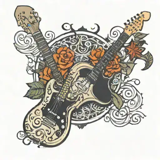 stratocaster and les paul with guitar pick outline and shape tattoo design idea