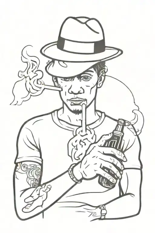 a little gangster in front of a school smoking a ciggarette with a glock in his hands and a beer tattoo design idea