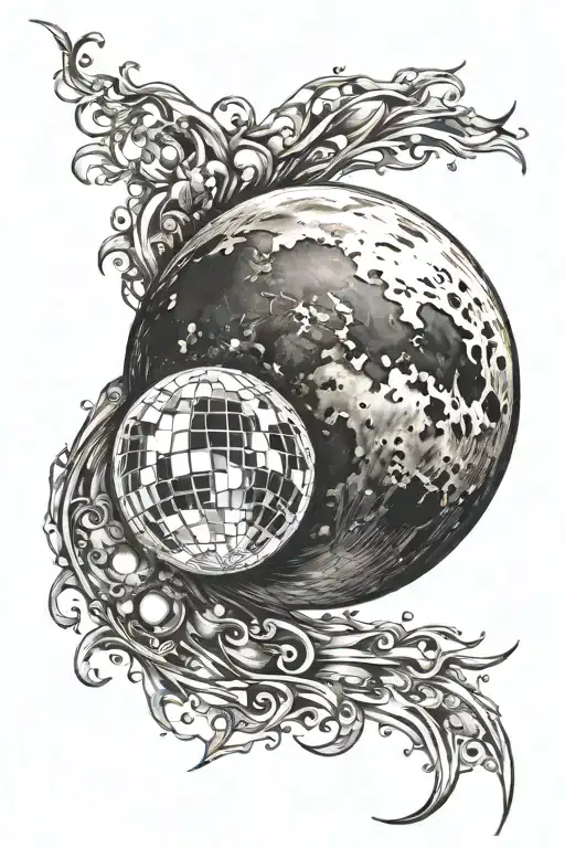 MOON AND DISCO BALL tattoo design idea