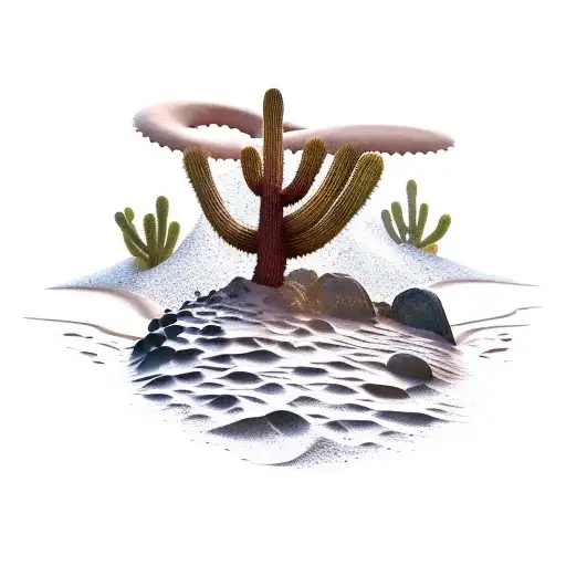 there is a desert surrounded by tidal waves. In the middle of the desert is a wishing well on fire and it has a diamond  tattoo design idea