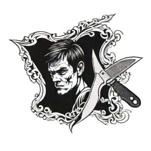 dexter knife with its face on reflex tattoo design idea