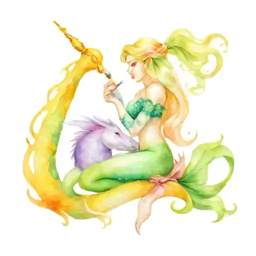 a Mermaid and unicorn smoking joint tattoo design idea