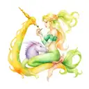 a Mermaid and unicorn smoking joint tattoo design idea