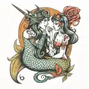 a Mermaid and unicorn smoking joint tattoo design idea
