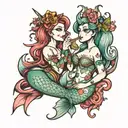 a Mermaid and unicorn smoking joint tattoo design idea