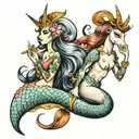 a Mermaid and unicorn smoking joint tattoo design idea