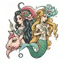 a Mermaid and unicorn smoking joint tattoo design idea