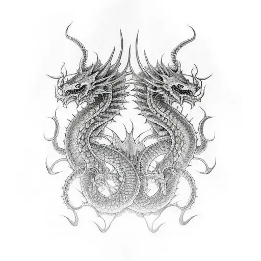 red dragon twisted versus blue squid epic battle waves japanese style tattoo design idea