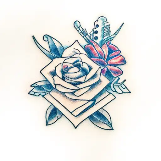 flowers and a broken heart with the date 26th November 2010 in Roman numerals  tattoo design idea