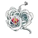 flowers and a broken heart with the date 26th November 2010 in Roman numerals  tattoo design idea