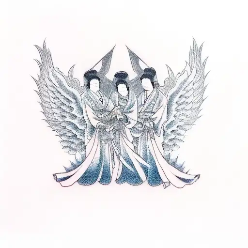 3 angel holding hands tattoo design idea
