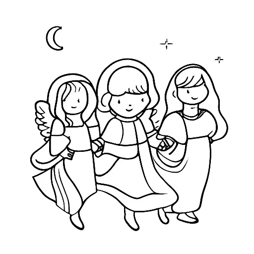 3 angel holding hands tattoo design idea