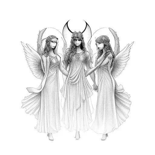 3 angel holding hands tattoo design idea