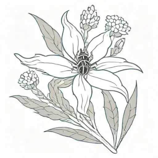 edelweiss flower with stem tarantula intertwined tattoo design idea