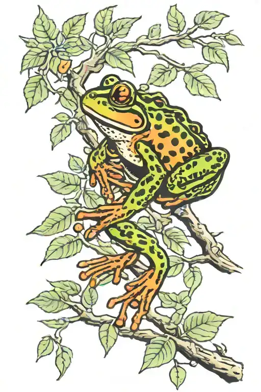 cook a frog on a branch tattoo design idea