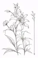 elderflower branch and spider lily enwinted together fine line tattoo design idea