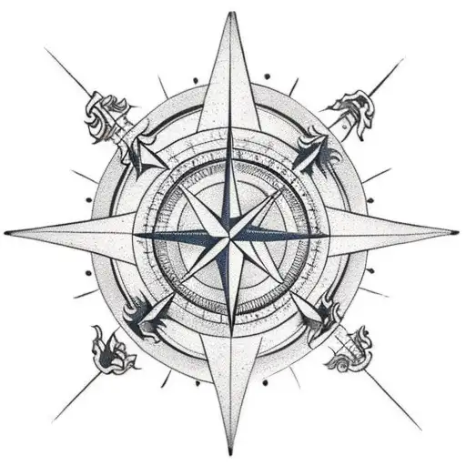 map and compass with a dragon tattoo design idea