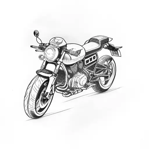 cafe racer motorbike with ram skull tattoo design idea