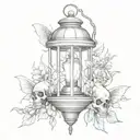 lantern with skull and moth tattoo design idea