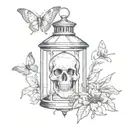 lantern with skull and moth tattoo design idea