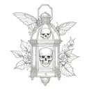 lantern with skull and moth tattoo design idea