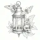 lantern with skull and moth tattoo design idea