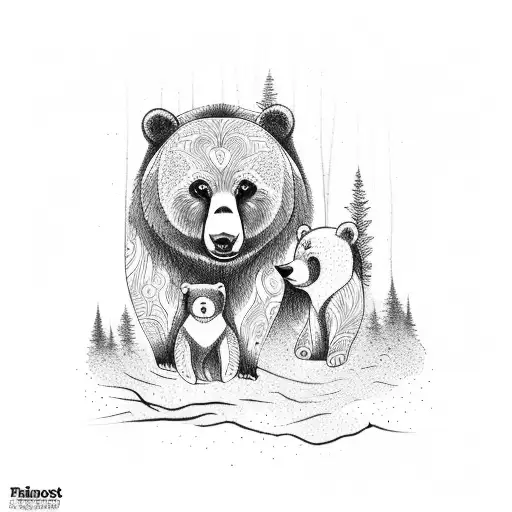 forest with bear family  tattoo design idea