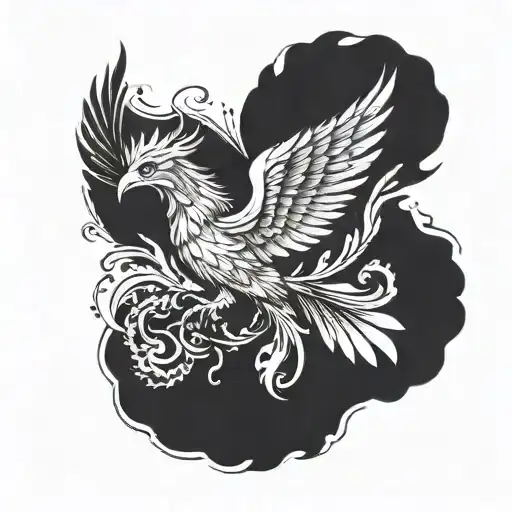 Design Description: • Phoenix: Located at the center of the design, it spreads its large, majestic wings wide. tattoo design idea