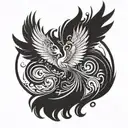 Design Description: • Phoenix: Located at the center of the design, it spreads its large, majestic wings wide. tattoo design idea