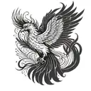 Design Description: • Phoenix: Located at the center of the design, it spreads its large, majestic wings wide. tattoo design idea