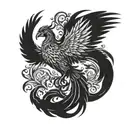 Design Description: • Phoenix: Located at the center of the design, it spreads its large, majestic wings wide. tattoo design idea