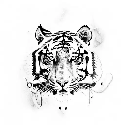 tiger and fire behind tattoo design idea