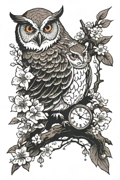 The Owl reading, Broken Clocks Surrounded by Cherry Blossom, chemical structure of Methamphetamine tattoo design idea