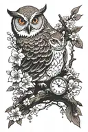 The Owl reading, Broken Clocks Surrounded by Cherry Blossom, chemical structure of Methamphetamine tattoo design idea