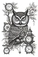 The Owl reading, Broken Clocks Surrounded by Cherry Blossom, chemical structure of Methamphetamine tattoo design idea
