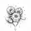 everything happens for a reason written in cursive with May birth flowers tattoo design idea