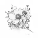 everything happens for a reason written in cursive with May birth flowers tattoo design idea