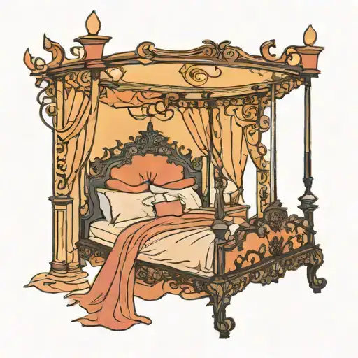 sunset colored canopy bed tattoo design idea