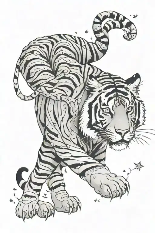 Celestial tiger with constellations as stripes tattoo design idea