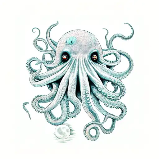 Octopus, horror, ocean, moon, lovecraft tattoo design idea