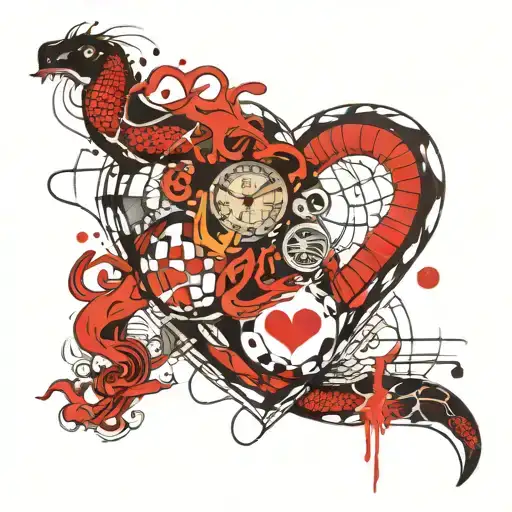 Tattoo Urabaros+times+space+memento morri + 666 Something like a snake passing through a heart in which times are divided into i tattoo design idea