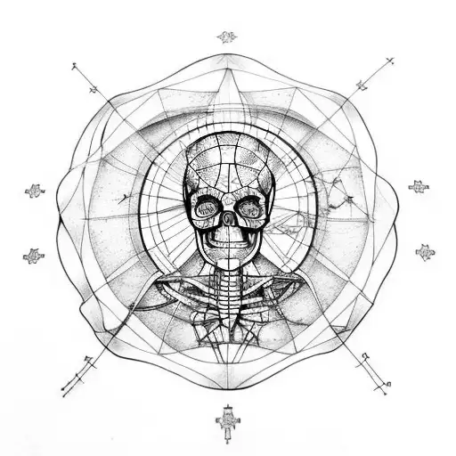  Vitruvian Man but xray alien skeleton  with symbols tattoo design idea