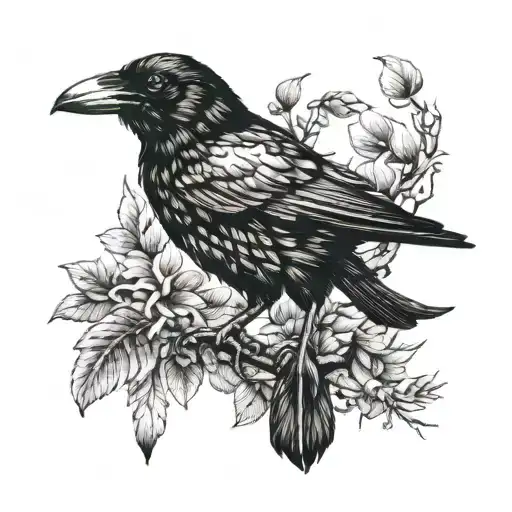 blackwork, dotwork, minimalist, small, modern, youthful crow sketch  tattoo design idea