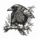 blackwork, dotwork, minimalist, small, modern, youthful crow sketch  tattoo design idea