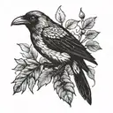 blackwork, dotwork, minimalist, small, modern, youthful crow sketch  tattoo design idea
