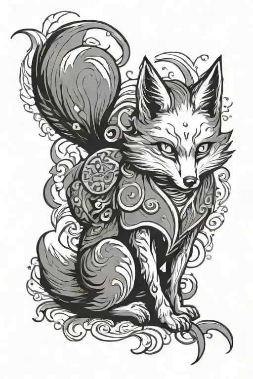 Kitsune yokai fox, masculine tatto, representing luck tattoo design idea