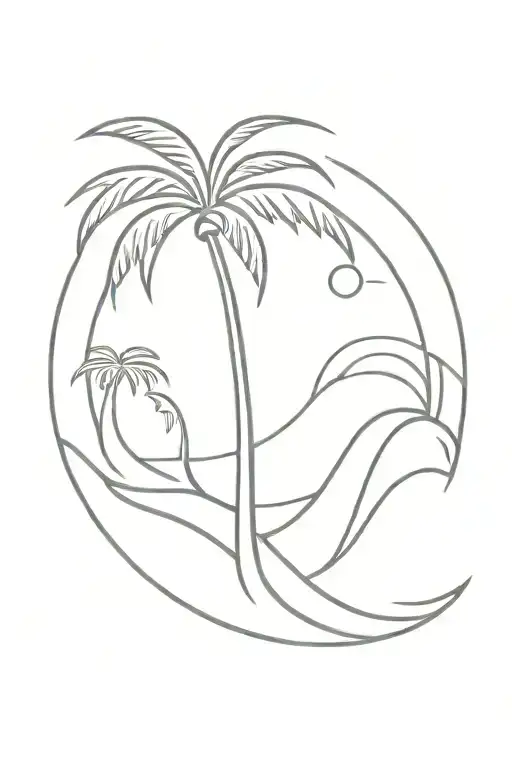 palm tree and wave tattoo design idea