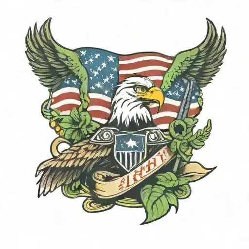 army, dad, kiss band, American flag, eagle, green tattoo design idea