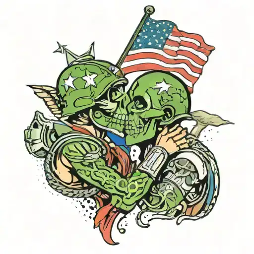 army, kiss, American flag, green tattoo design idea
