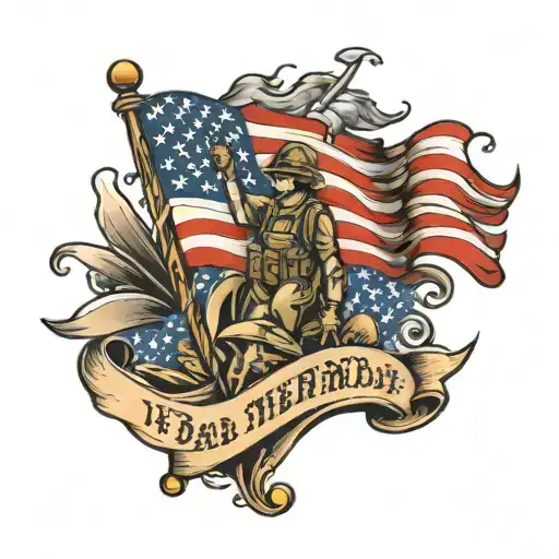 army, american flag, memorial for dad tattoo design idea